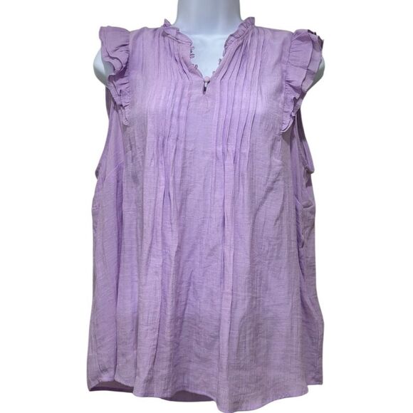 Nanette Lepore Lavender Ruffle Trim Pleated Sleeveless Blouse Women’s Size L - Picture 1 of 6